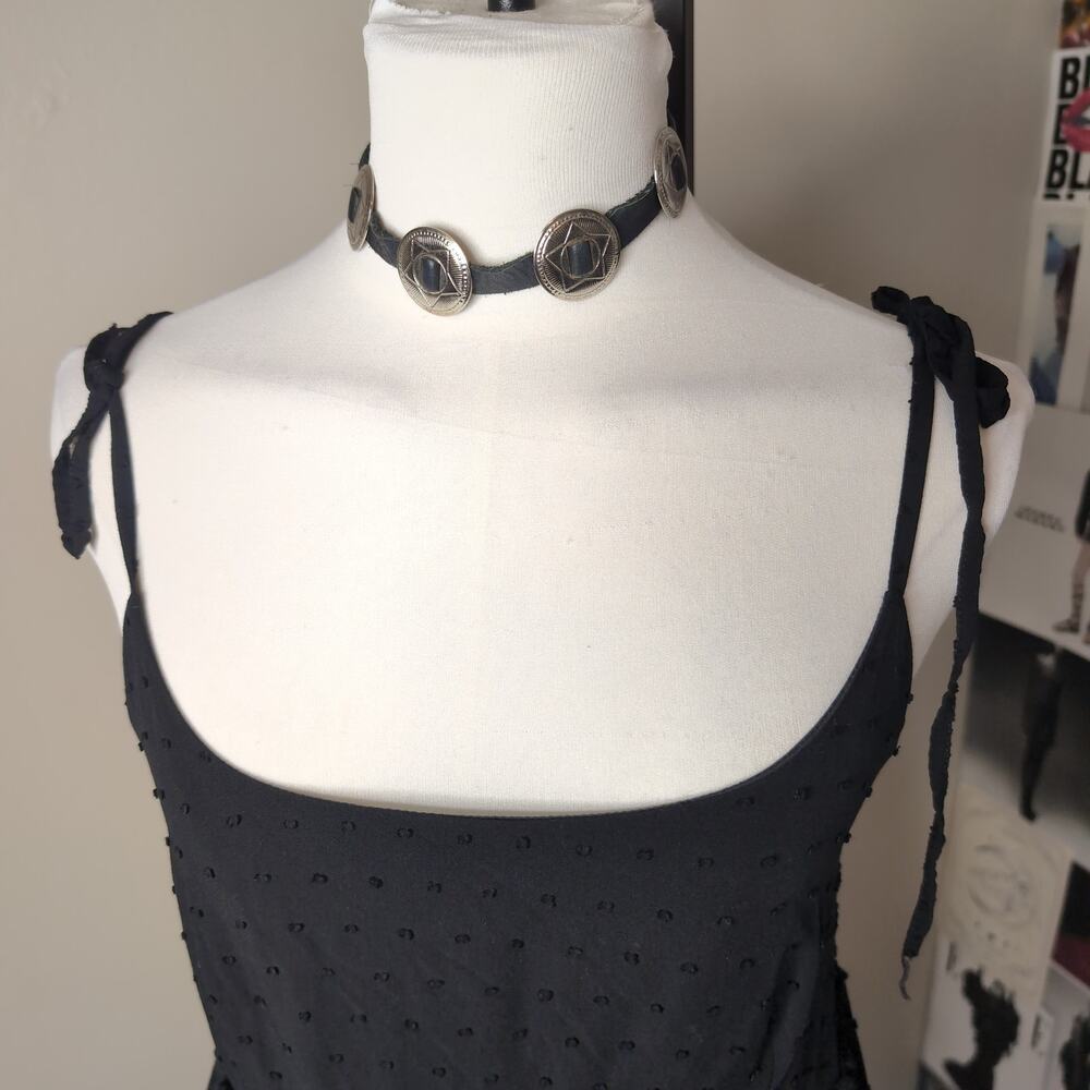 Black Dotted Tiered Midi Dress Gothic - Picture 2 of 7